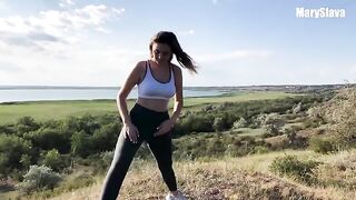 A fit girl was fucked during her outdoor training session in a risky spot