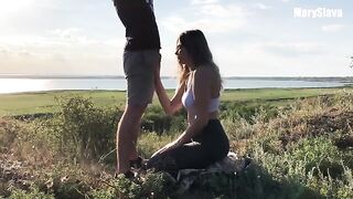 A fit girl was fucked during her outdoor training session in a risky spot