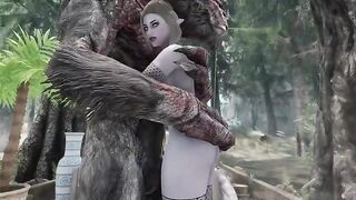 Dark Elf gets her pussy smashed by a massive Troll cock