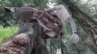 Dark Elf gets her pussy smashed by a massive Troll cock