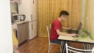 The computer broke down, and a friend came to fix it. The girl called him