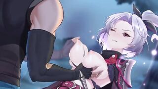 An assassin is having fun with a girl in an intimate setting