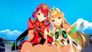 Pyra and Mythra fuck in a threesome sex scene - Xenoblade