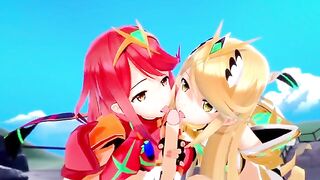 Pyra and Mythra fuck in a threesome sex scene - Xenoblade