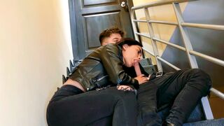 The couple fucked on the stairs to their apartment