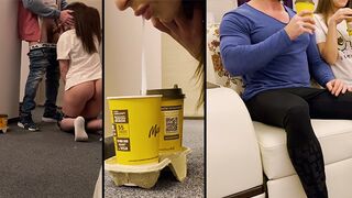 The delivery guy came and the wife got cum in her coffee