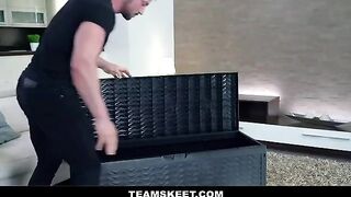 The man with the big dick fucks a small girl in her tight ass