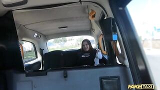 Fake taxi ride with Sabien DeMonia in fishnets ends with a rough, big dick fuck