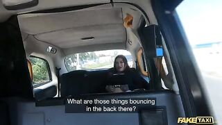 Fake taxi ride with Sabien DeMonia in fishnets ends with a rough, big dick fuck