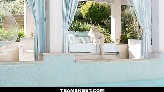Petite yoga enthusiast Lola Fae gets fucked by the pool by cheating bitch