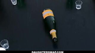 Bottle spinning game turns into a hot foursome with stepdads and slutty stepdaughters Cielo West and Kourtney Rae