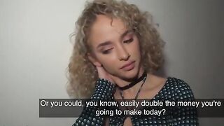 Public Agent Geishakyd gets her curly bush trimmed for cash