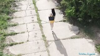 A pervert spies a babe taking a piss with his drone and fucks her pussy