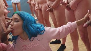 Min Galilea swallows 64 huge cumshots in a mouthful bukkake