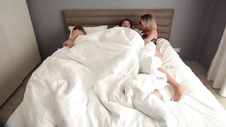 Girl seduced by her stepmom and her boyfriend to fuck