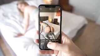 My stepsis distracted me from work and I finished with a huge cumshot