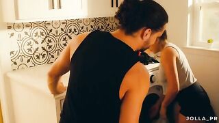 The husband completed the laundry and received passionate sex as a reward
