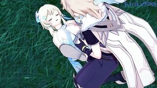 Aether fucks Lumine in the meadow under the night sky - Genshin Impact Hentai