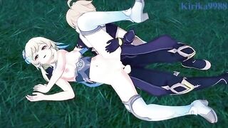 Aether fucks Lumine in the meadow under the night sky - Genshin Impact Hentai