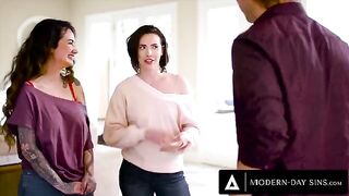 Casey Calvert and Arabelle Raphael share boyfriend's huge dick in a hot FFM threesome