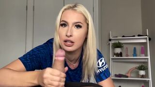 Petite blonde is awarded a trophy and then fucked in doggy style