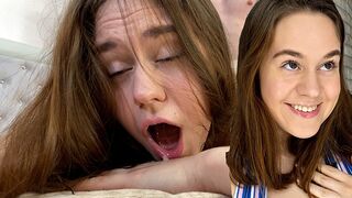 Skinny brunette gets fucked hard by her friend’s husband and finishes with a taste of cum