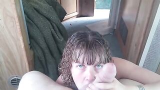 The cum-slurping slut Lavender Joy serves a huge cock in POV style