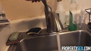 The stunning exotic babe with an amazing ass and big natural tits gets fucked by her landlord