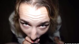 Mona Blue, the petite Hungarian star, gets her throat filled with cum in a risky scene