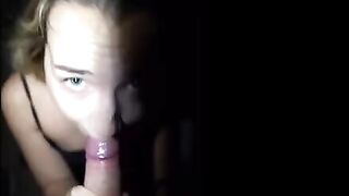 Mona Blue, the petite Hungarian star, gets her throat filled with cum in a risky scene