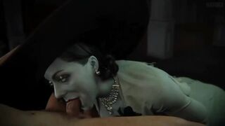 The Lady Dimitrescu sucks cock with her animated mouth in this Overwatch scene