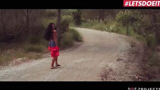 Hot petite brunette Alexa Tomas pisses in the street before getting fucked hard