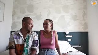 A couple on their first fun, using dirty talk to achieve orgasm in the hotel