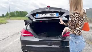 Young Italian babe buys a used car and fucks the seller in it