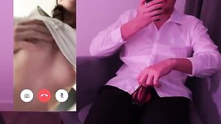 The guy broke off on the phone and cum in her pussy