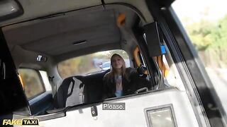 The pretty passenger has fun with the driver in the glove compartment