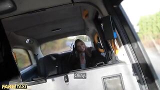 The pretty passenger has fun with the driver in the glove compartment