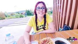 Babe sucks her neighbor's cock for 40 euros outdoors