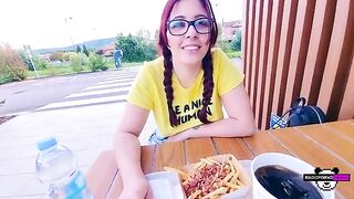 Babe sucks her neighbor's cock for 40 euros outdoors