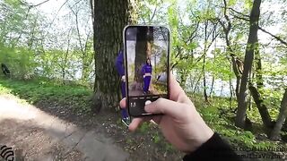 Public place blowjob and cum in mouth action with a stranger