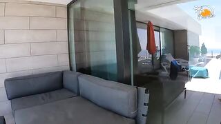 The blonde girl with socks fucked in the swimming pool