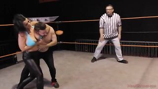 Nadia White, the busty brunette, dominates her opponent with her juicy ass in a fierce match