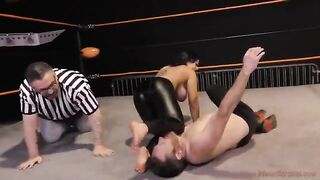 Nadia White, the busty brunette, dominates her opponent with her juicy ass in a fierce match