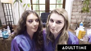 Two sexy hair stylists Elena Koshka and Bunny Colby have fun with a client in POV