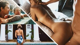 A couple has sex on the beach and reaches climax together
