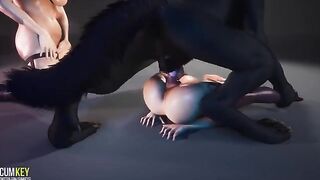 Juicy girls are being fucked by a werewolf