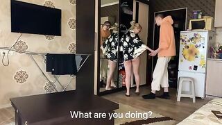 Hot MILF without panties seduces a young guy to fuck her