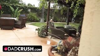 Fit teen lets pervert stepdad finger her pussy and fuck her mouth by the pool