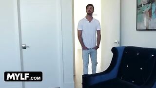 The lucky guy caressed the breasts of busty bombshell Alix Lynx and received a cumshot on his balls