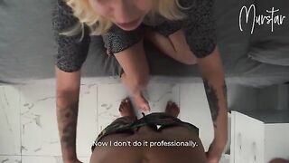 A hot blonde fucks with an employee of a cleaning company